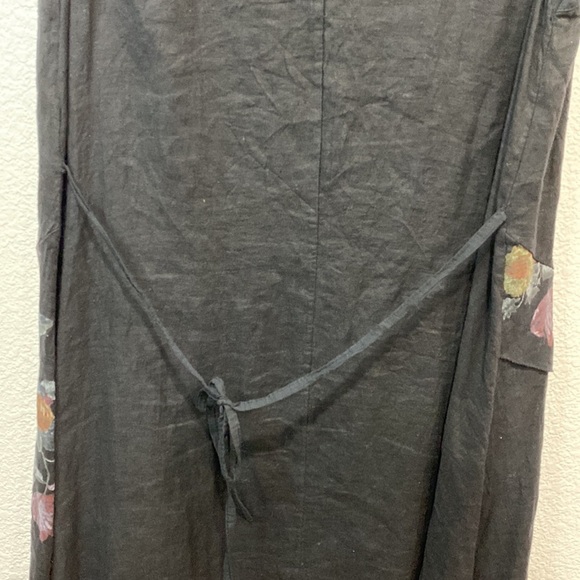 Women's Made in Italy Black Floral 100% Linen Lagenlook Boho Coastal Midi Dress - Picture 6 of 7